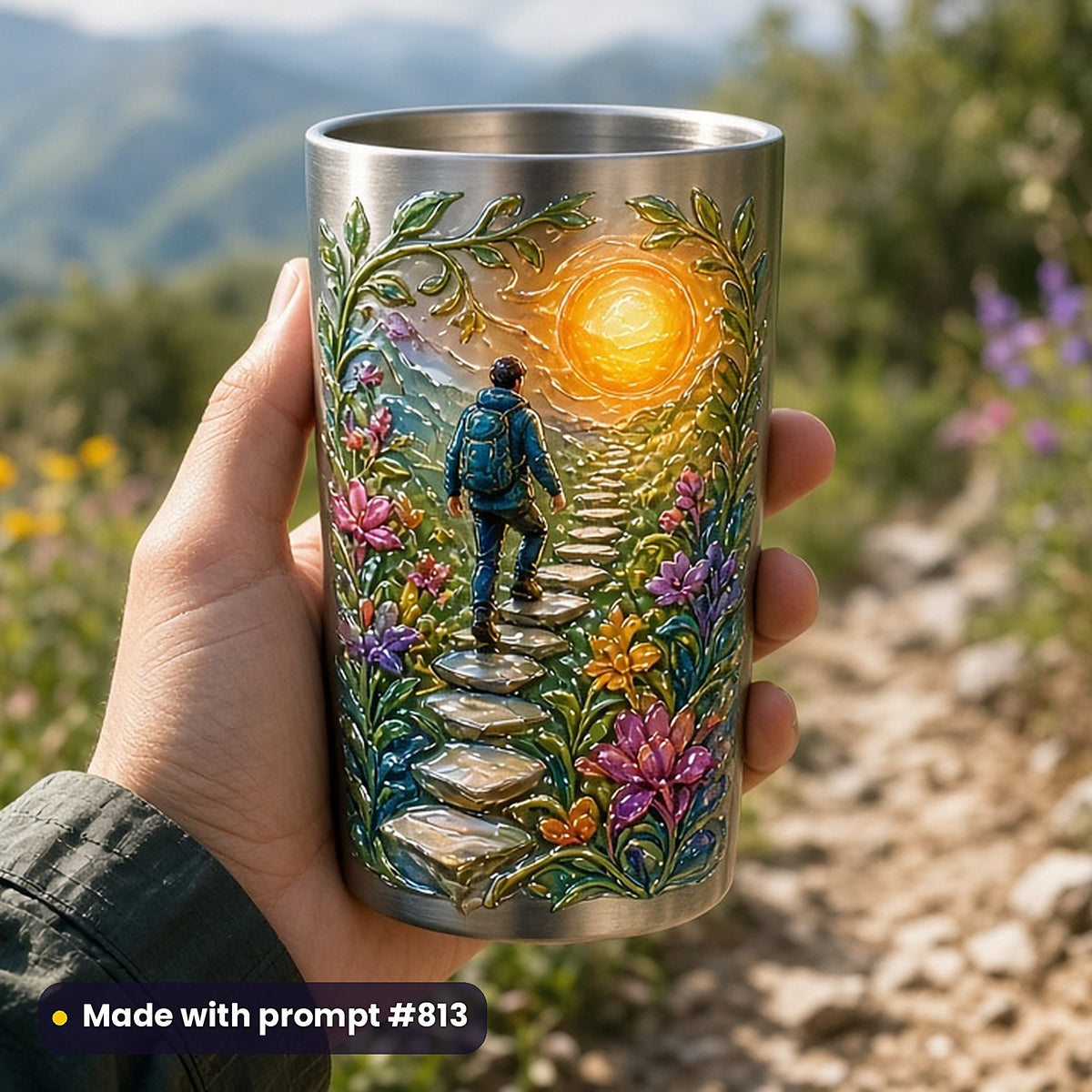 2,500 Non-Fiction Lifestyle Art Prompts Bundle: Made with prompt #813 – realistic UV-printed mockup (Watercolour — Nature Reclaimed)