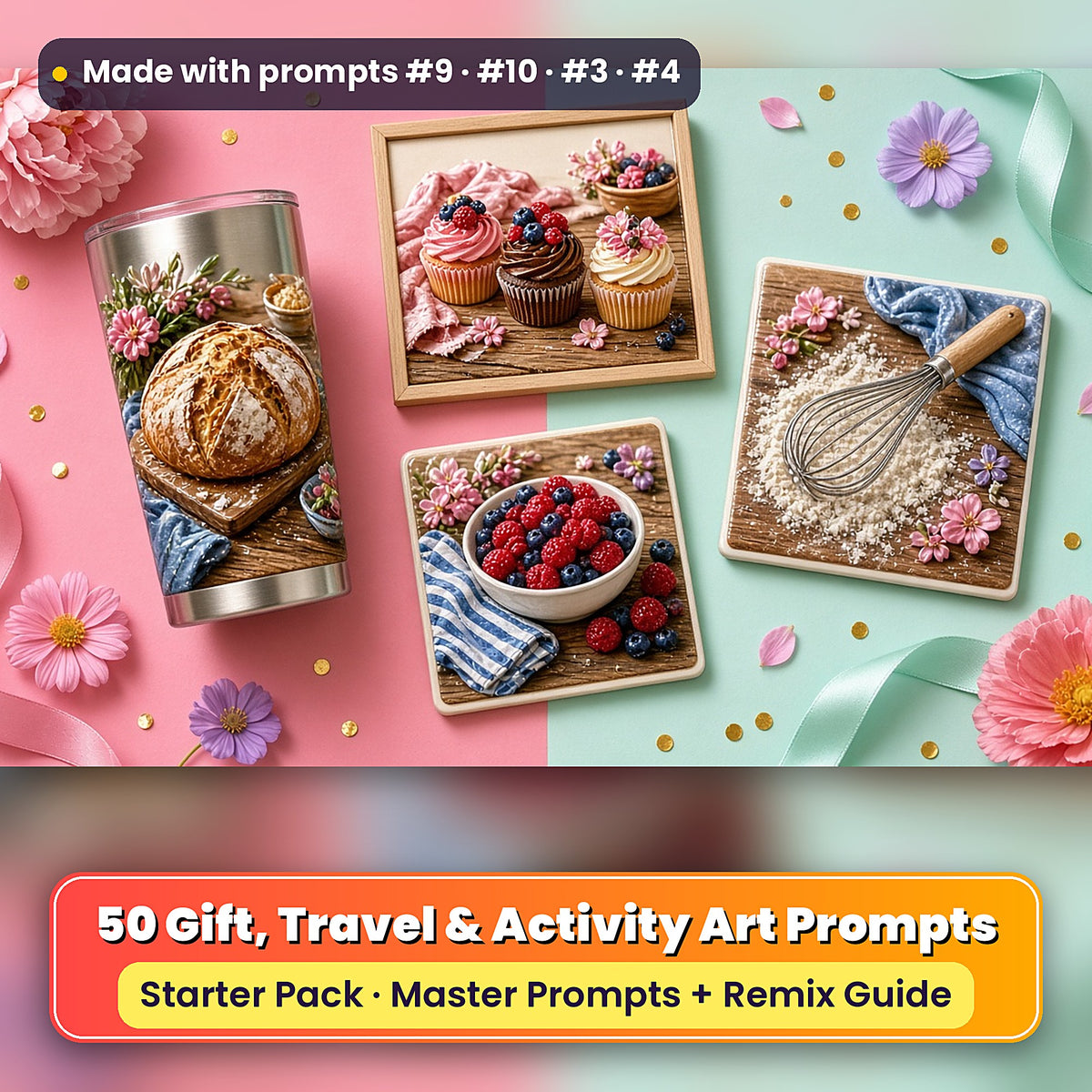 Gift, Travel & Activity Books Starter Pack: realistic UV-printed mockup, made with prompts #9 · #10 · #3 · #4
