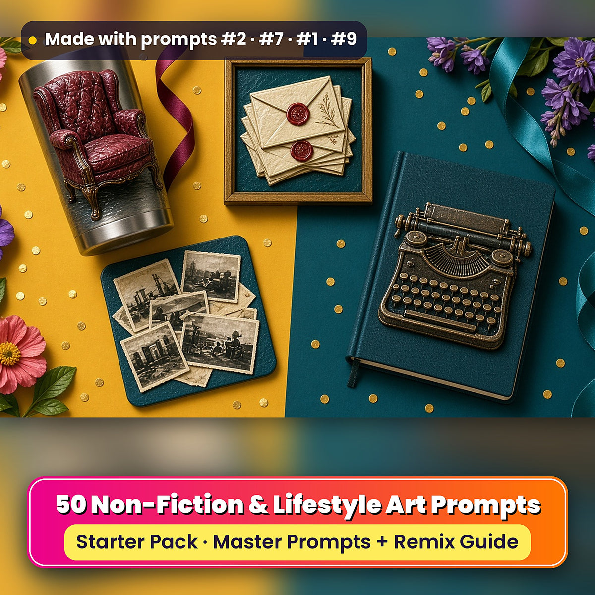 Non-Fiction & Lifestyle Starter Pack: realistic UV-printed mockup, made with prompts #2 · #7 · #1 · #9