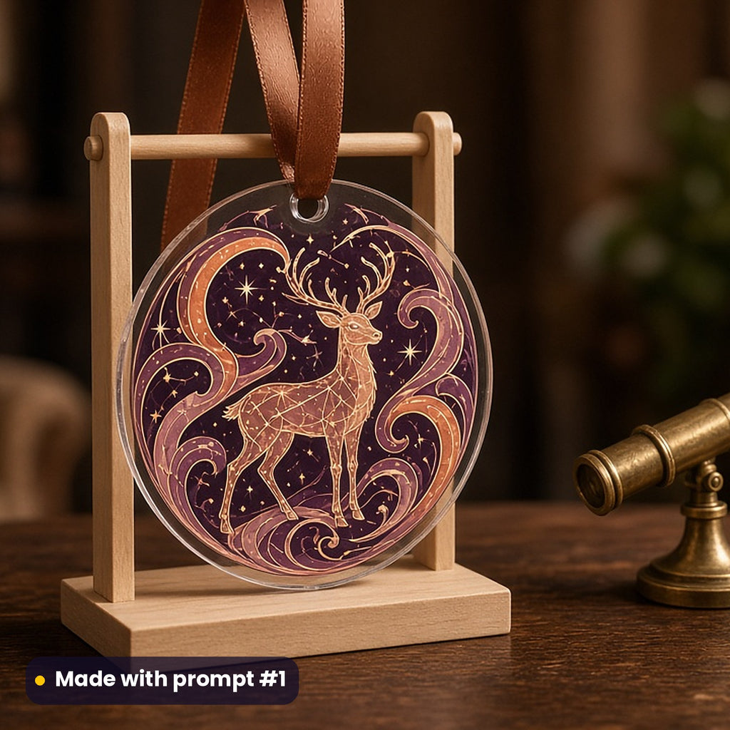 Celestial & Astrology artwork printed on a UV-printed clear acrylic ornament: constellation stag, art nouveau style, made with prompt #1 from this pack