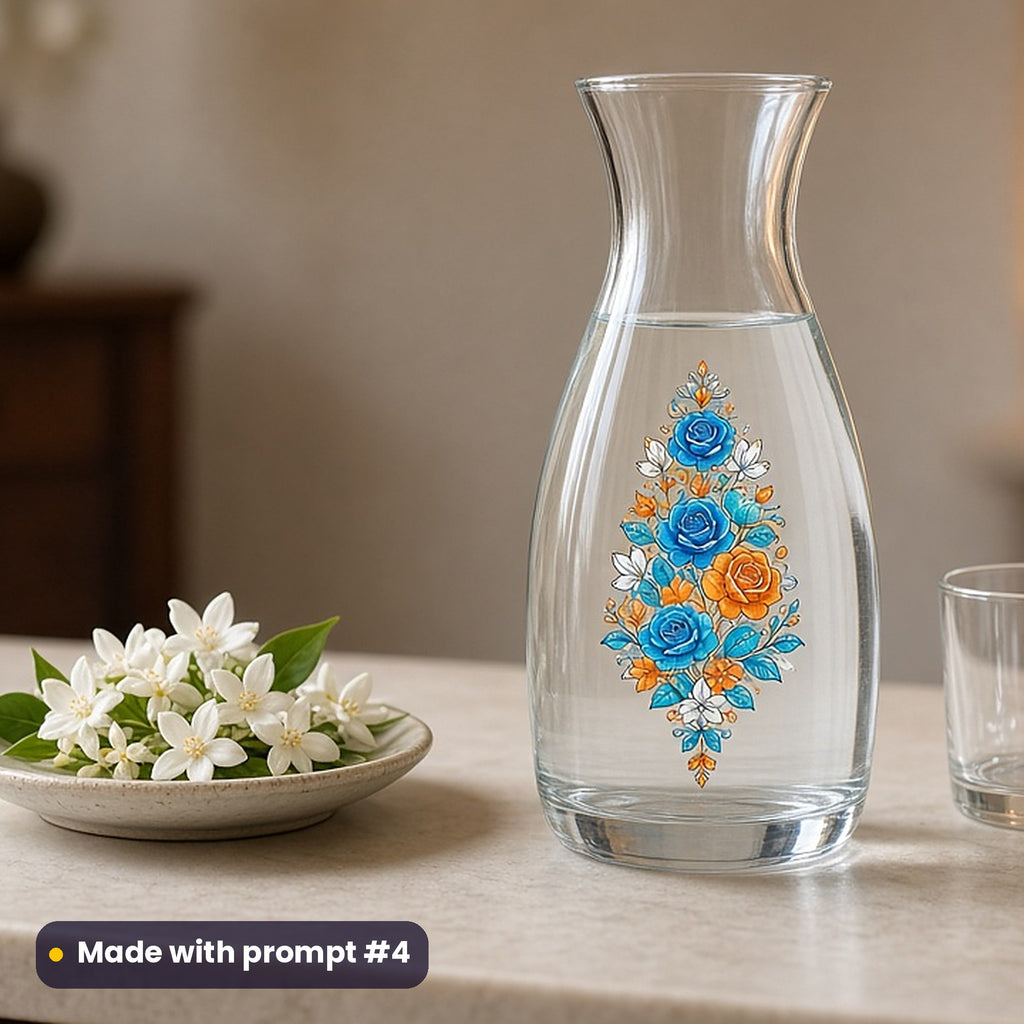 Ramadan artwork printed on a UV DTF decal on glass: garland of jasmine and roses, elegant line & floral style, made with prompt #4 from this pack