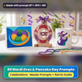 Mardi Gras & Pancake Day prompt pack: 80 master prompts + Remix Guide, with a UV-printed greeting card, acrylic ornament and mug set made with prompts #7, #16 and #6