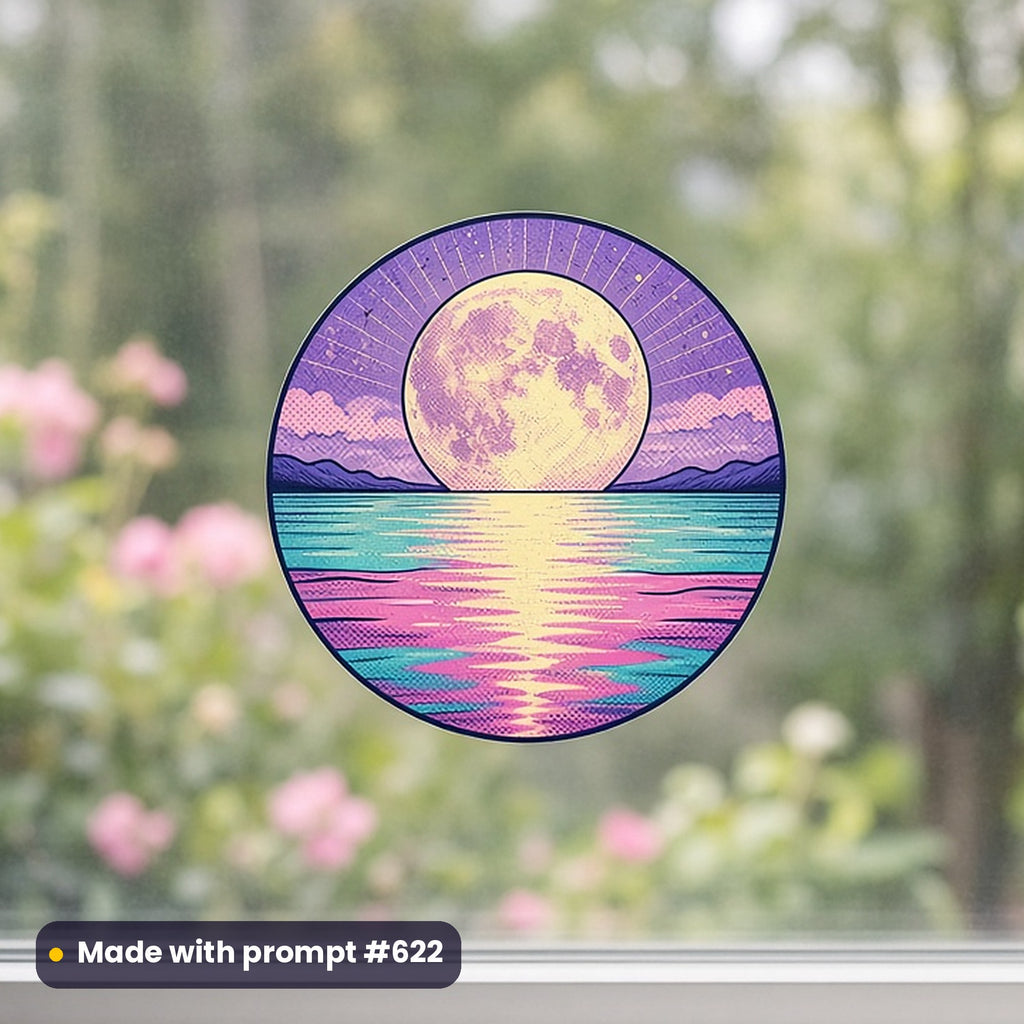 World Water Day artwork printed on a UV DTF decal on glass: moon reflecting on a calm sea, pop art style, made with prompt #622 from this pack