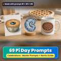 Pi Day prompt pack: 69 master prompts + Remix Guide, with a UV-printed greeting card, acrylic ornament and mug set made with prompts #1, #3 and #2