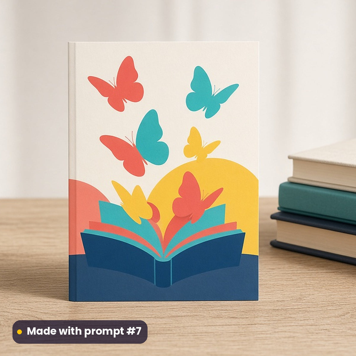 World Book and Copyright Day artwork printed on a flat-printed greeting card: open book whose pages flutter away as paper butterflies, modern scandinavian style, made with prompt #7 from this pack