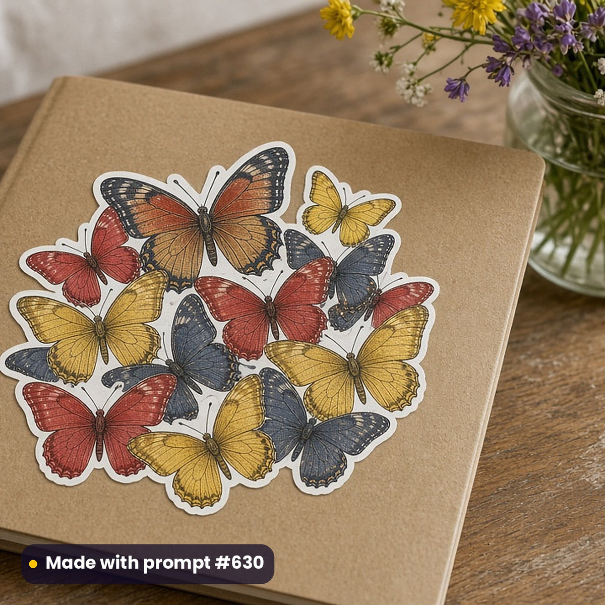 World Day for Cultural Diversity artwork printed on a die-cut vinyl sticker: butterflies in every colour, whimsical storybook style, made with prompt #630 from this pack