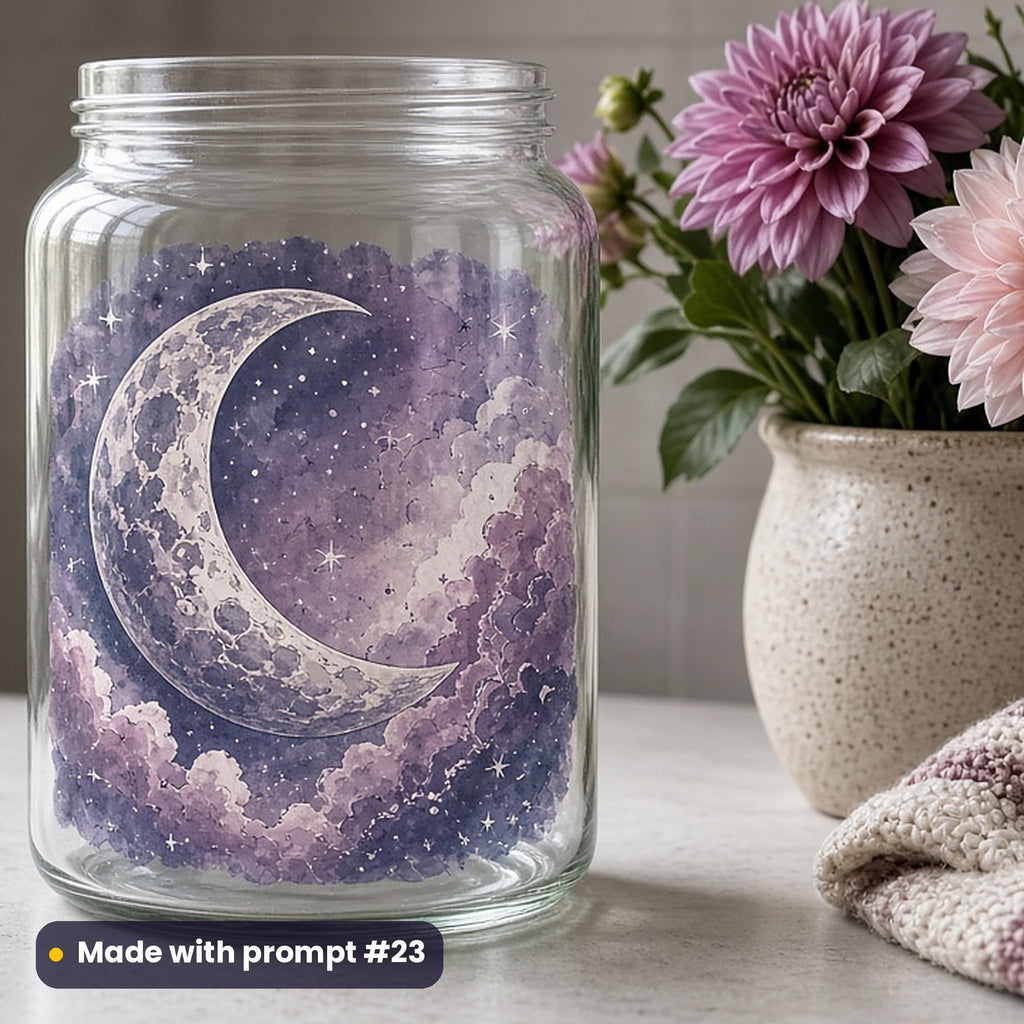 Cinco de Mayo artwork printed on a UV DTF decal on glass: moon and stars painted on a tin mirror frame, retro psychedelic style, made with prompt #23 from this pack