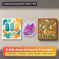 Complete June prompt library: 3,010 master prompts + Remix Guide, with a UV-printed greeting card, acrylic ornament and mug set made with prompts #13, #574 and #75