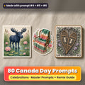 Canada Day prompt pack: 80 master prompts + Remix Guide, with a UV-printed greeting card, acrylic ornament and mug set made with prompts #4, #5 and #6