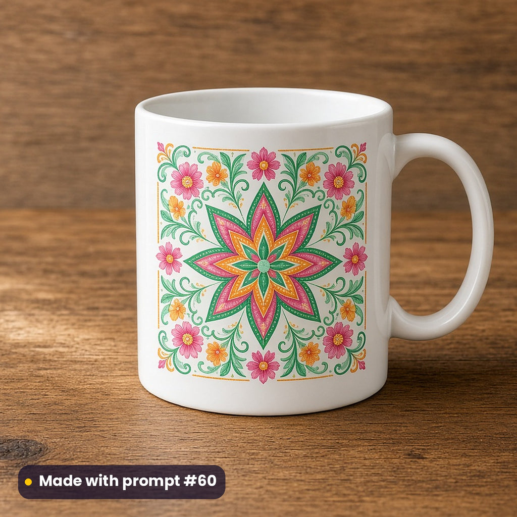 US Independence Day artwork printed on a UV-printed ceramic mug: Americana folk star tile, elegant line & floral style, made with prompt #60 from this pack