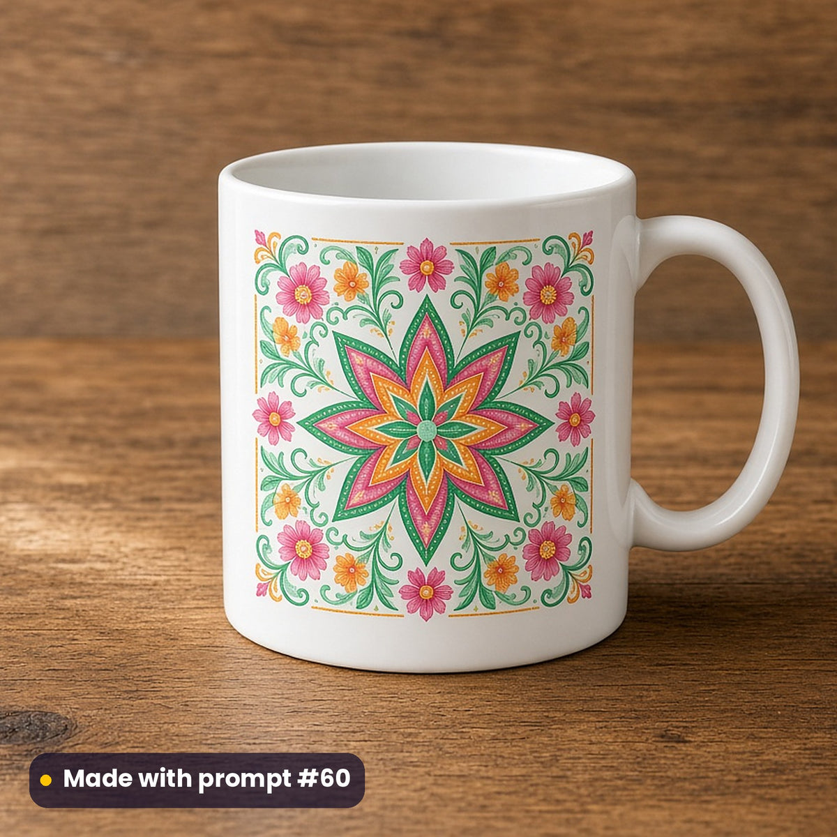 US Independence Day artwork printed on a UV-printed ceramic mug: Americana folk star tile, elegant line & floral style, made with prompt #60 from this pack