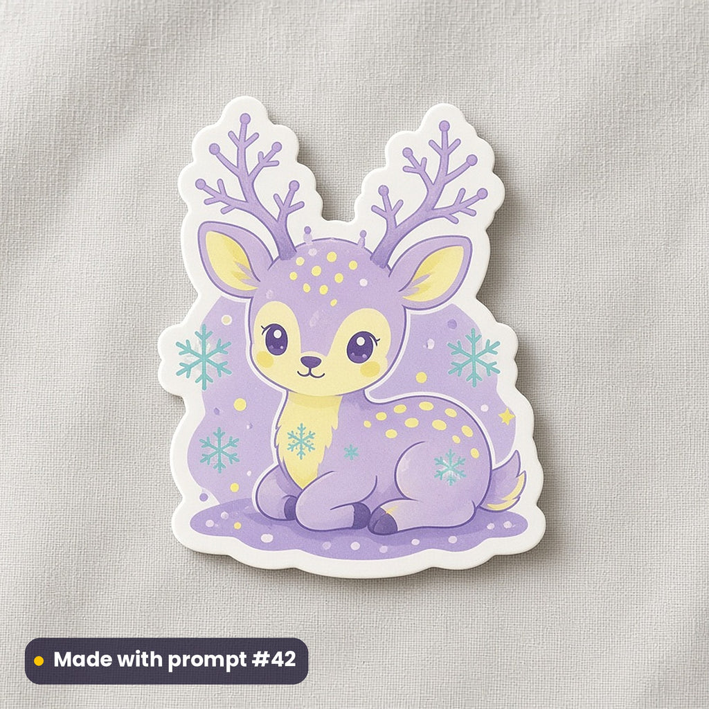 Seasons & Woodland artwork printed on a die-cut vinyl sticker: snowflake deer antlers, cute kawaii style, made with prompt #42 from this pack