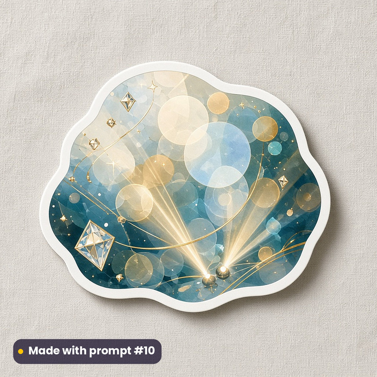 World Photography Day artwork printed on a die-cut vinyl sticker: concert lights through a lens, luxury enamel & gemstone style, made with prompt #10 from this pack