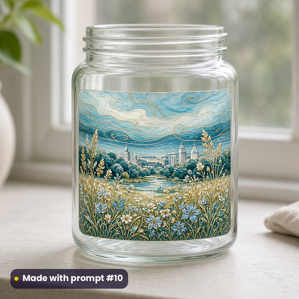 International Youth Day artwork printed on a UV DTF decal on glass: wildflower meadow by a city park, luxury enamel & gemstone style, made with prompt #10 from this pack