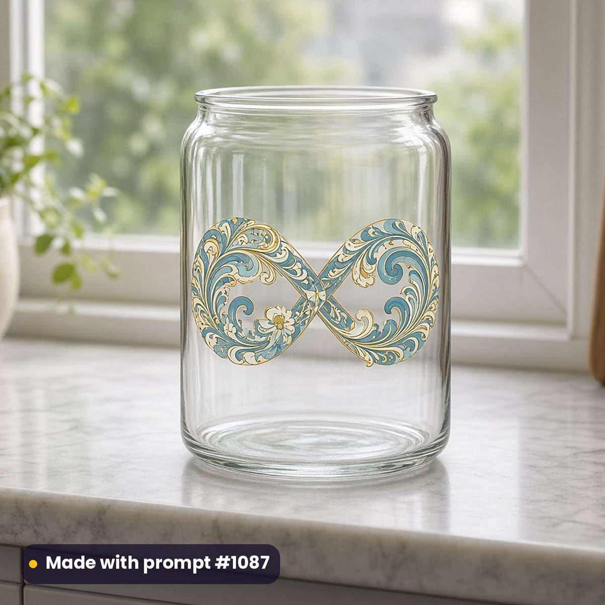 Celebration & Milestones artwork printed on a UV DTF decal on glass: floral anniversary infinity symbol, retro psychedelic style, made with prompt #1087 from this pack