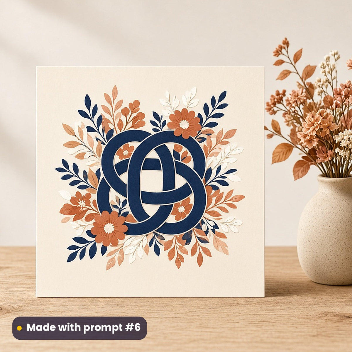 Wedding & Keepsakes artwork printed on a flat-printed greeting card: wedding botanical knot, cute kawaii style, made with prompt #6 from this pack