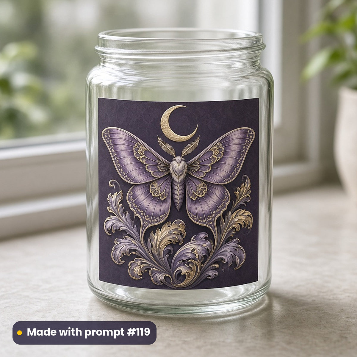 Gothic & Alternative artwork printed on a UV DTF decal on glass: gothic moth and crescent, premium sculpted 3d style, made with prompt #119 from this pack