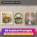 Sukkot prompt pack: 66 master prompts + Remix Guide, with a UV-printed greeting card, acrylic ornament and mug set made with prompts #4, #5 and #6