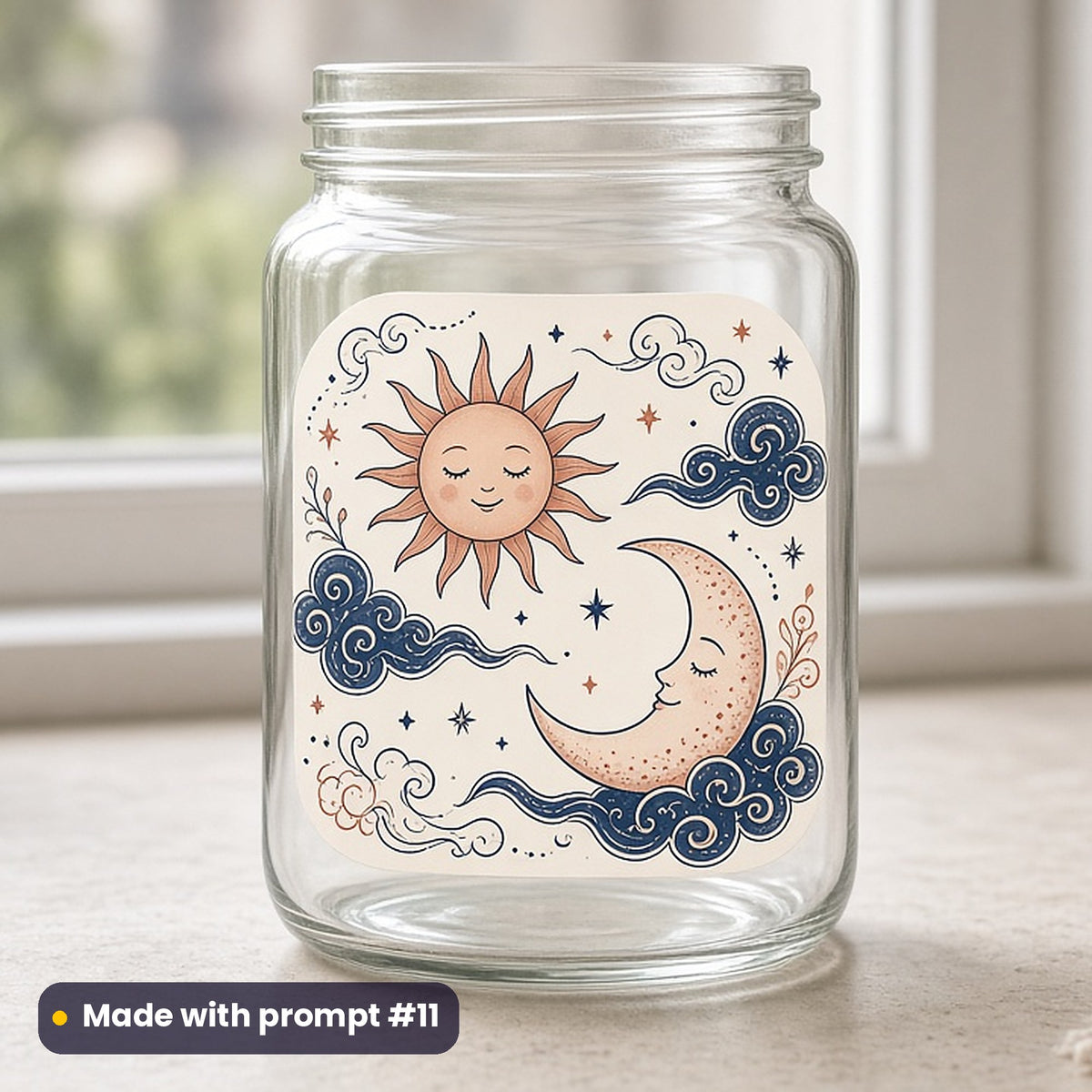 World Children's Day artwork printed on a UV DTF decal on glass: smiling sun and sleepy moon, luxury porcelain style, made with prompt #11 from this pack
