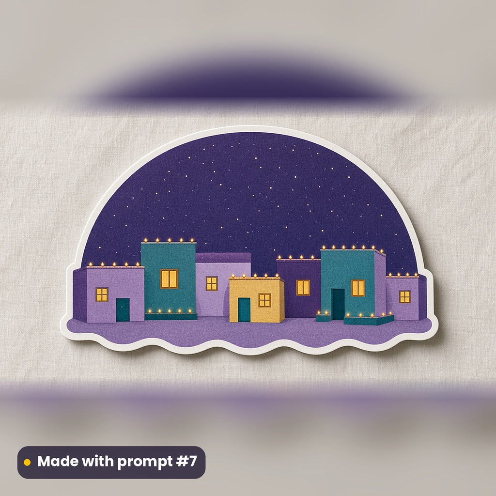Diwali artwork printed on a die-cut vinyl sticker: new-moon night sky glowing with lamps, folk art style, made with prompt #7 from this pack