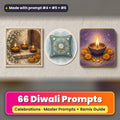 Diwali prompt pack: 66 master prompts + Remix Guide, with a UV-printed greeting card, acrylic ornament and mug set made with prompts #4, #5 and #6