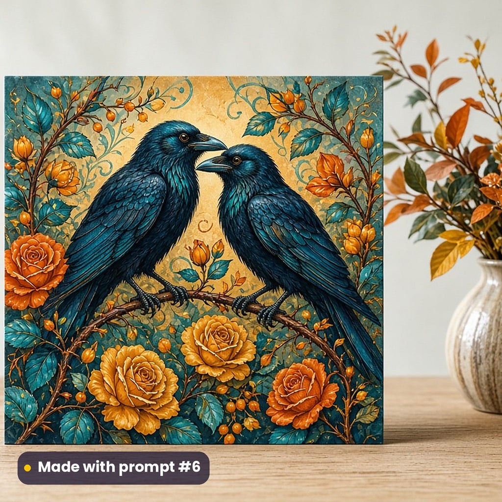 Love & Friendship artwork printed on a flat-printed greeting card: romantic raven pair, gothic romantic style, made with prompt #6 from this pack
