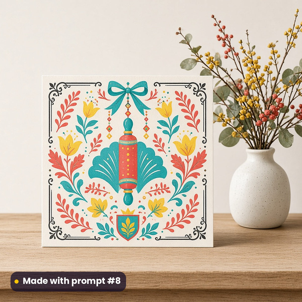 Trades & Careers artwork printed on a flat-printed greeting card: baker rolling-pin ornament, fantasy heraldic style, made with prompt #8 from this pack