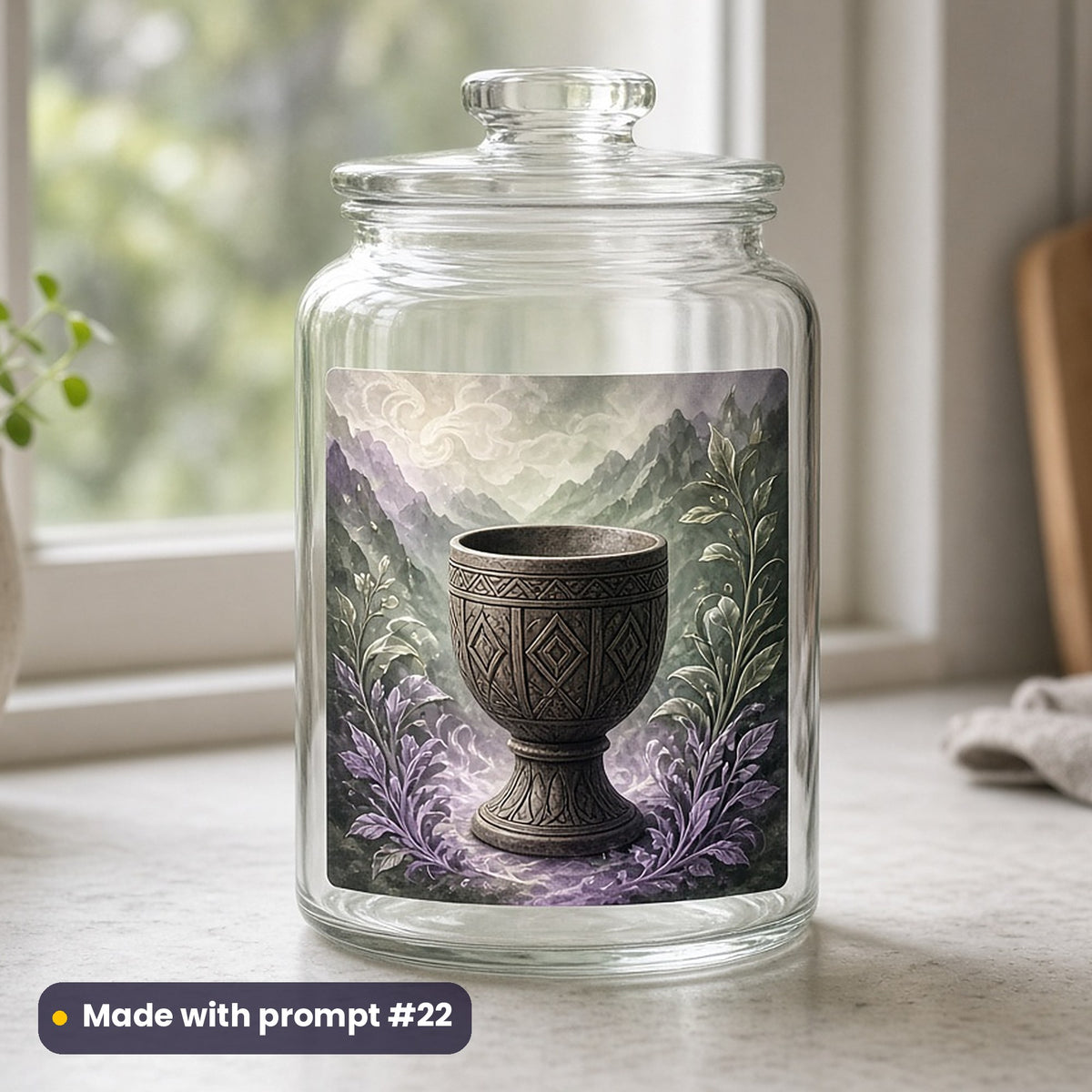 Kwanzaa artwork printed on a UV DTF decal on glass: carved wooden unity cup, fantasy luminous style, made with prompt #22 from this pack