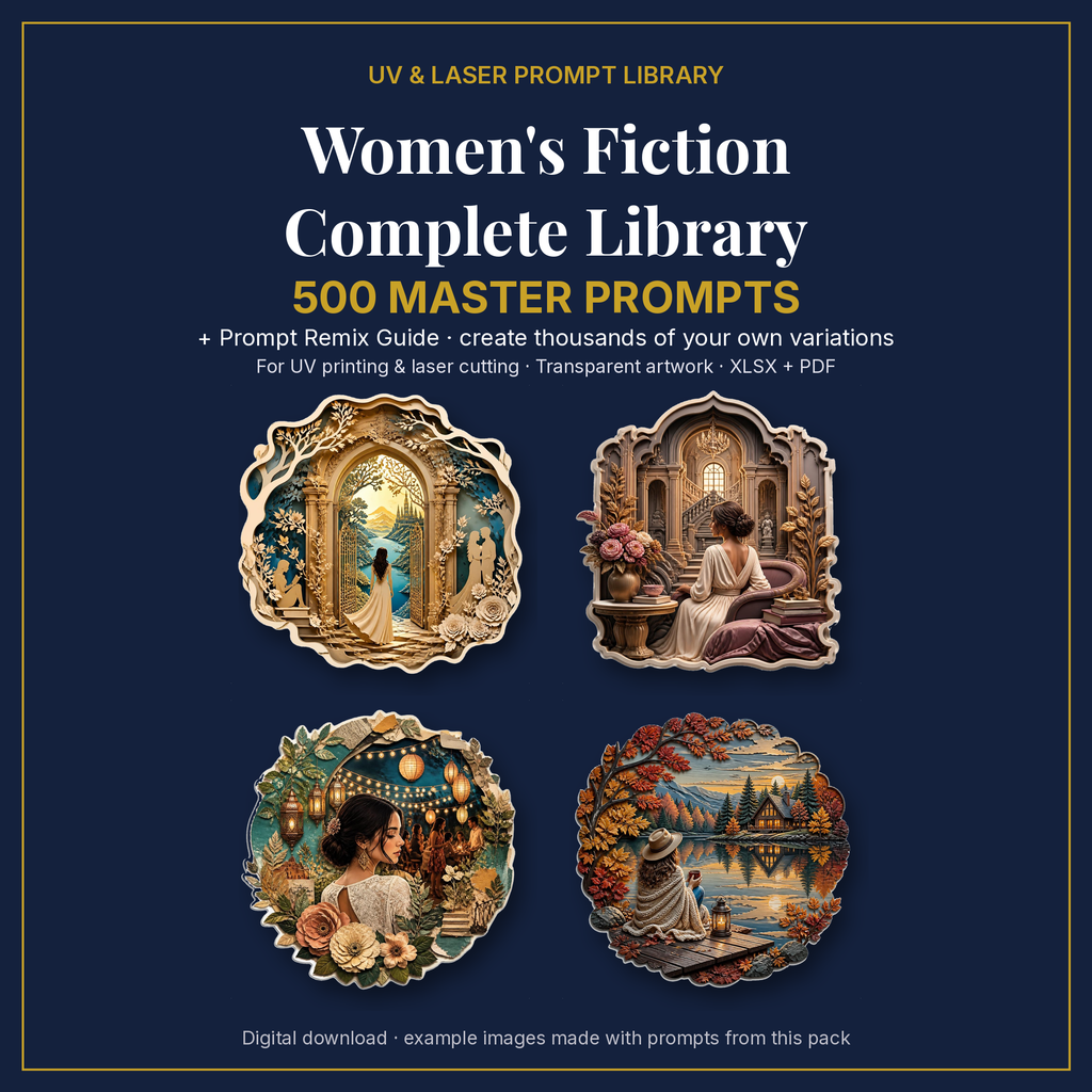 Cover: Women's Fiction Complete Library, 500 master prompts + Prompt Remix Guide