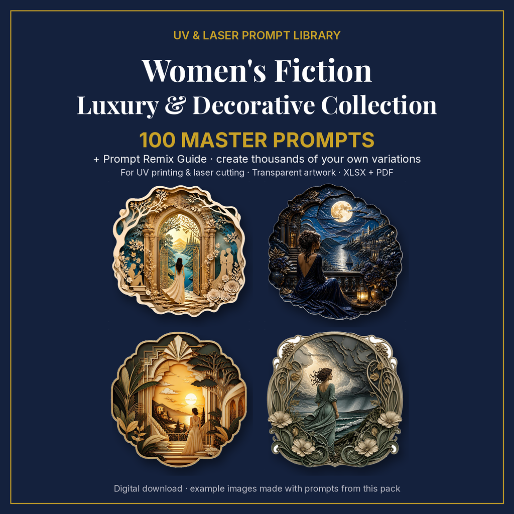 Cover: Women's Fiction Luxury & Decorative Collection, 100 master prompts + Prompt Remix Guide
