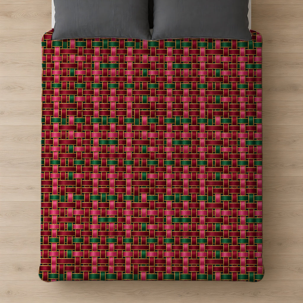 Ribbon Weave Cotton Duvet Cover on a bed, seen from above