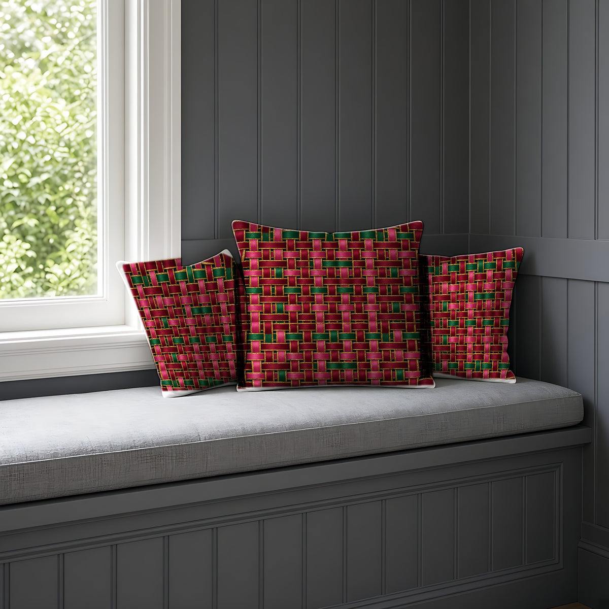 Ribbon Weave Faux Suede Cushion on a window seat