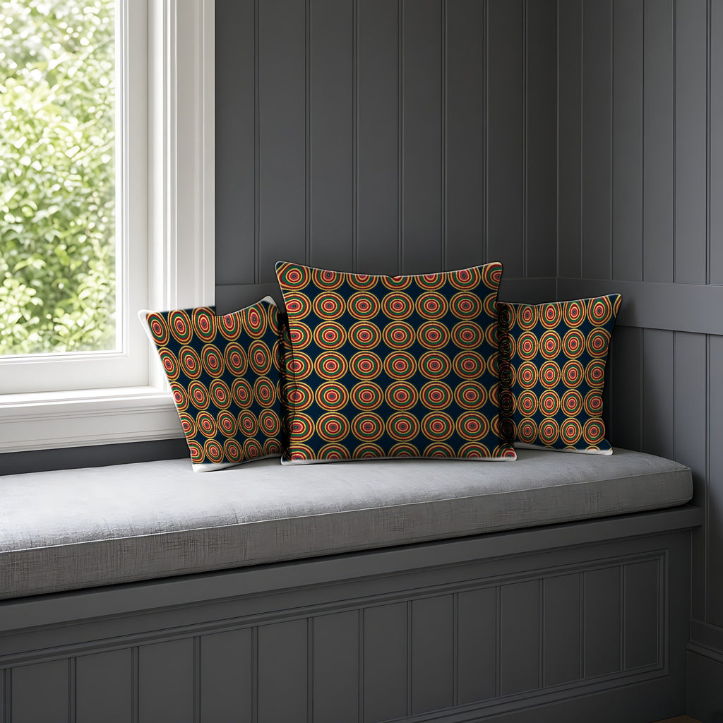 Op-Art Jewel Rings Faux Suede Cushion on a window seat