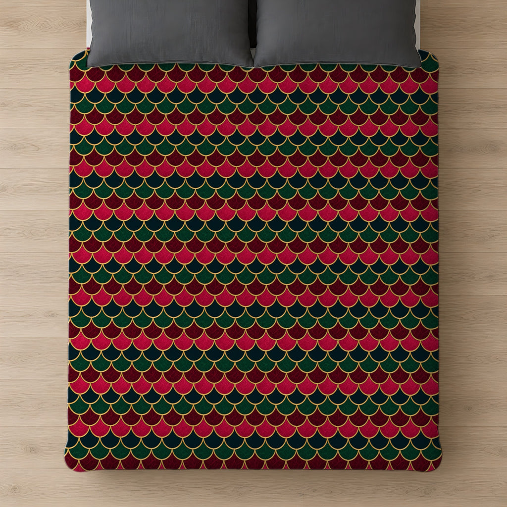 Jewel Scales Comforter on a bed, seen from above