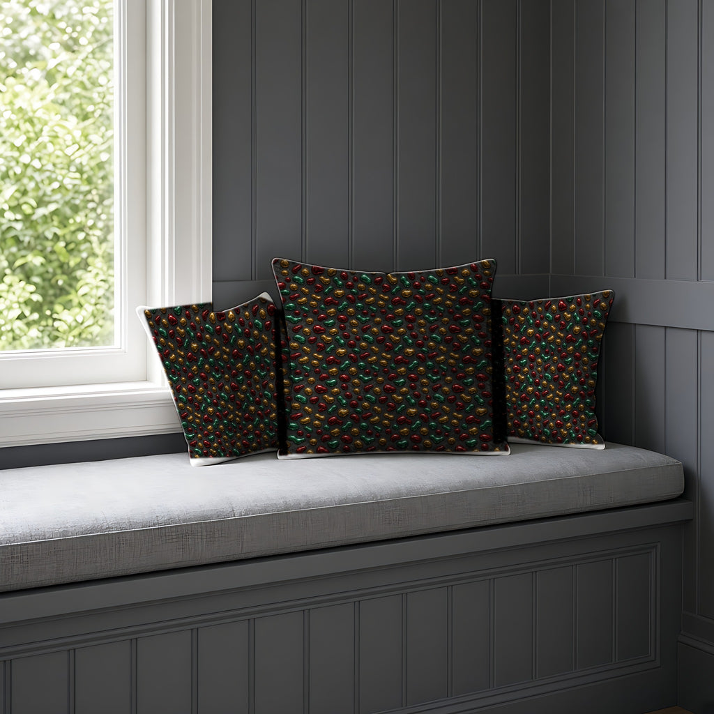 Garnet Emerald Blobs Faux Suede Cushion on a window seat