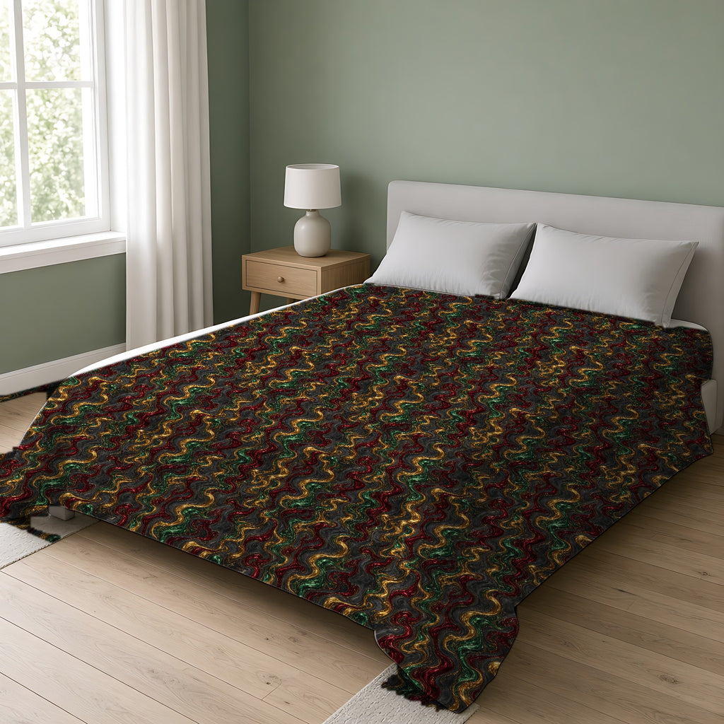 Jewel Metal Swirl Cotton Duvet Cover on a double bed in a bright sage-green bedroom