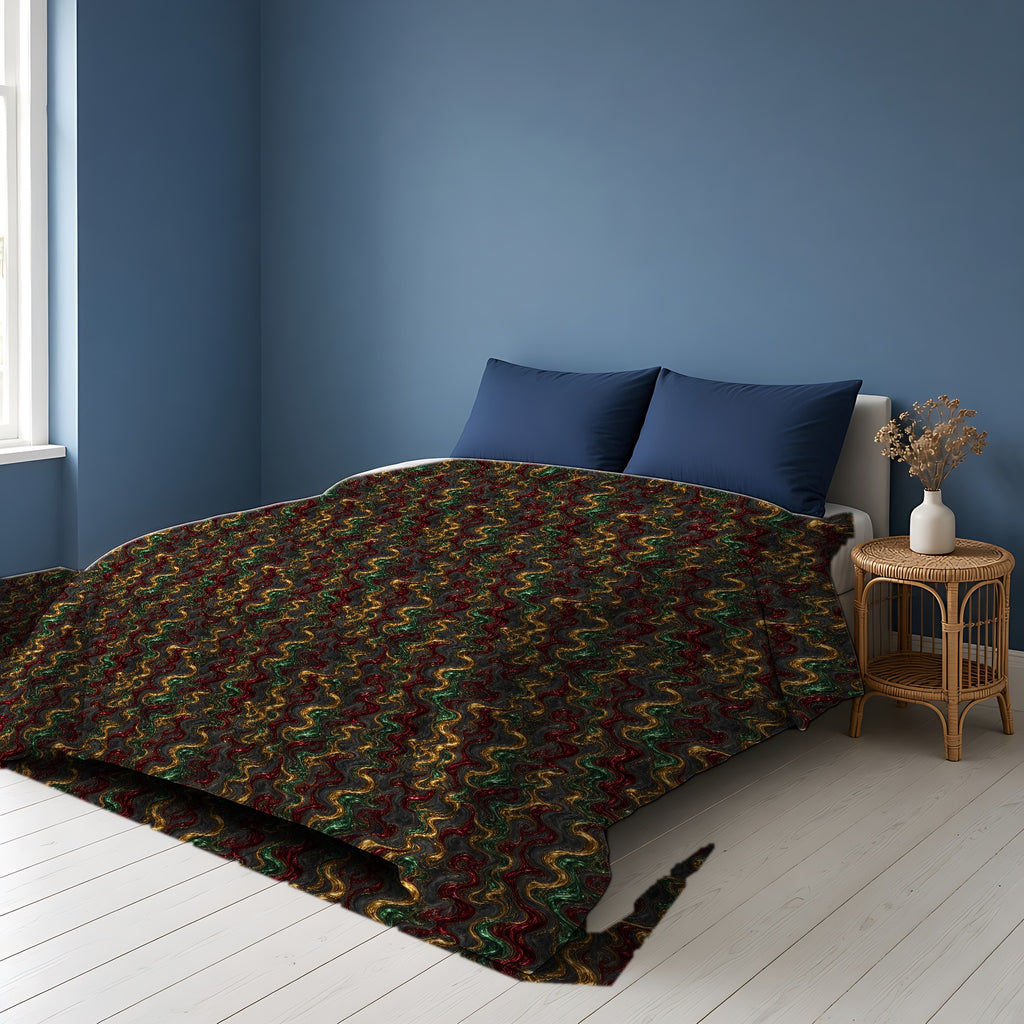 Jewel Metal Swirl Cotton Duvet Cover on a bed in a Scandinavian blue bedroom
