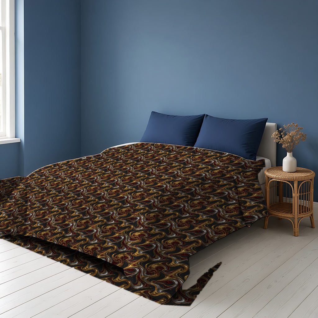 Melting Gold Ribbons Cotton Duvet Cover on a bed in a Scandinavian blue bedroom