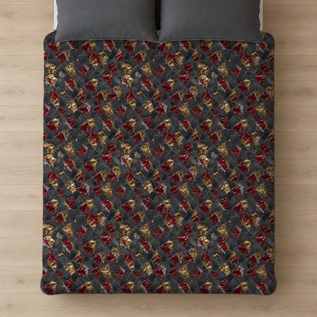 Garnet Gold Foil Comforter on a bed, seen from above
