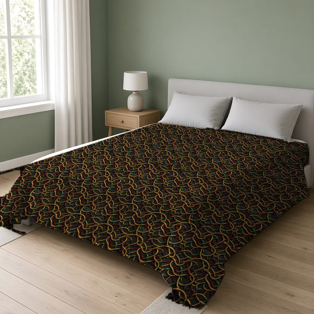 Jewel Metal Weave Cotton Duvet Cover on a double bed in a bright sage-green bedroom