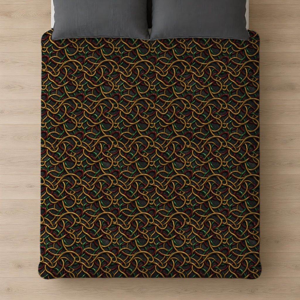 Jewel Metal Weave Cotton Duvet Cover on a bed, seen from above