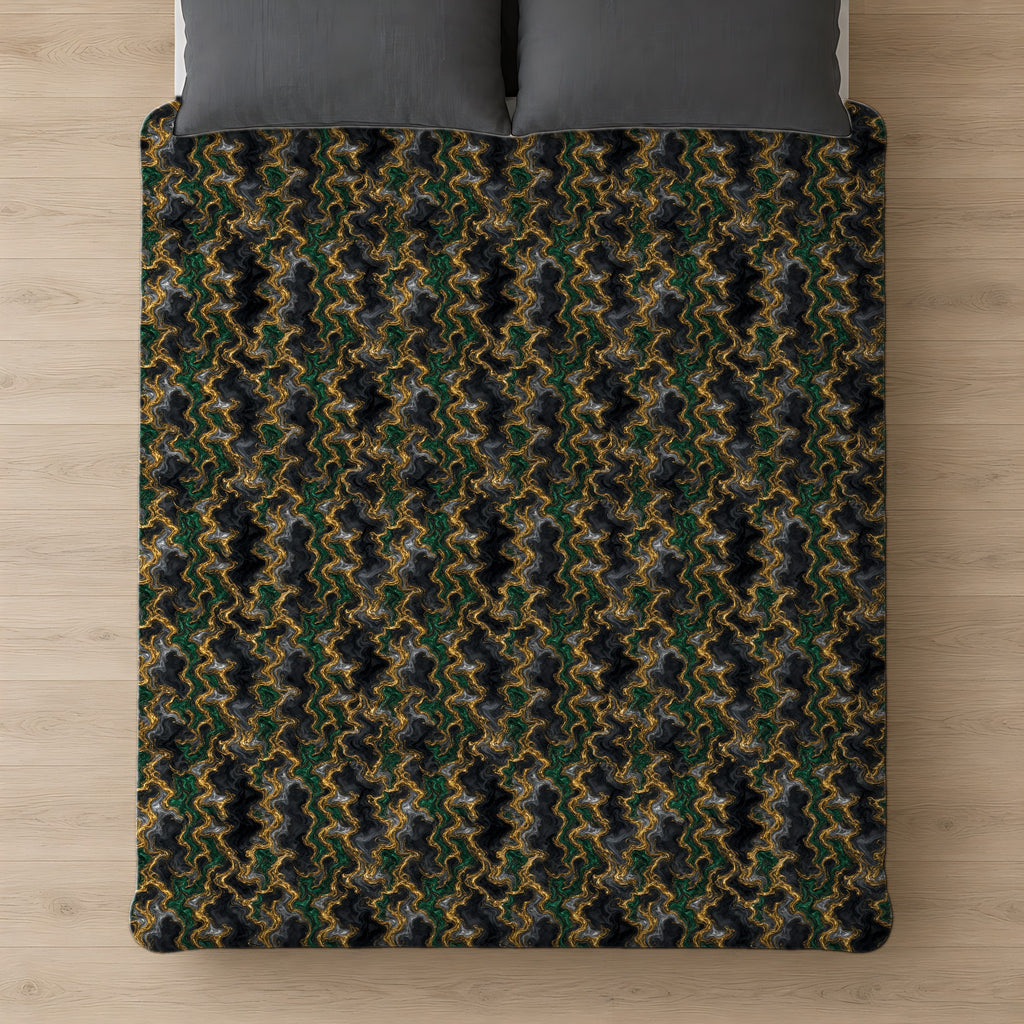 Molten Gold Marble Cotton Duvet Cover on a bed, seen from above