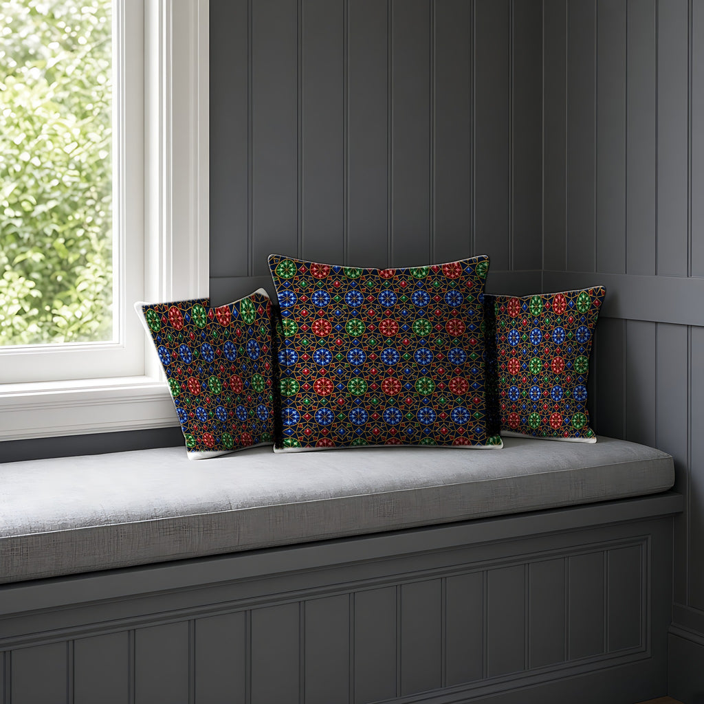 Gem Facet Medallions Faux Suede Cushion on a window seat