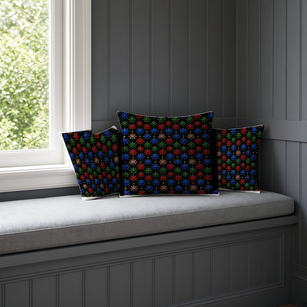 Faceted Crystal Stars Faux Suede Cushion on a window seat