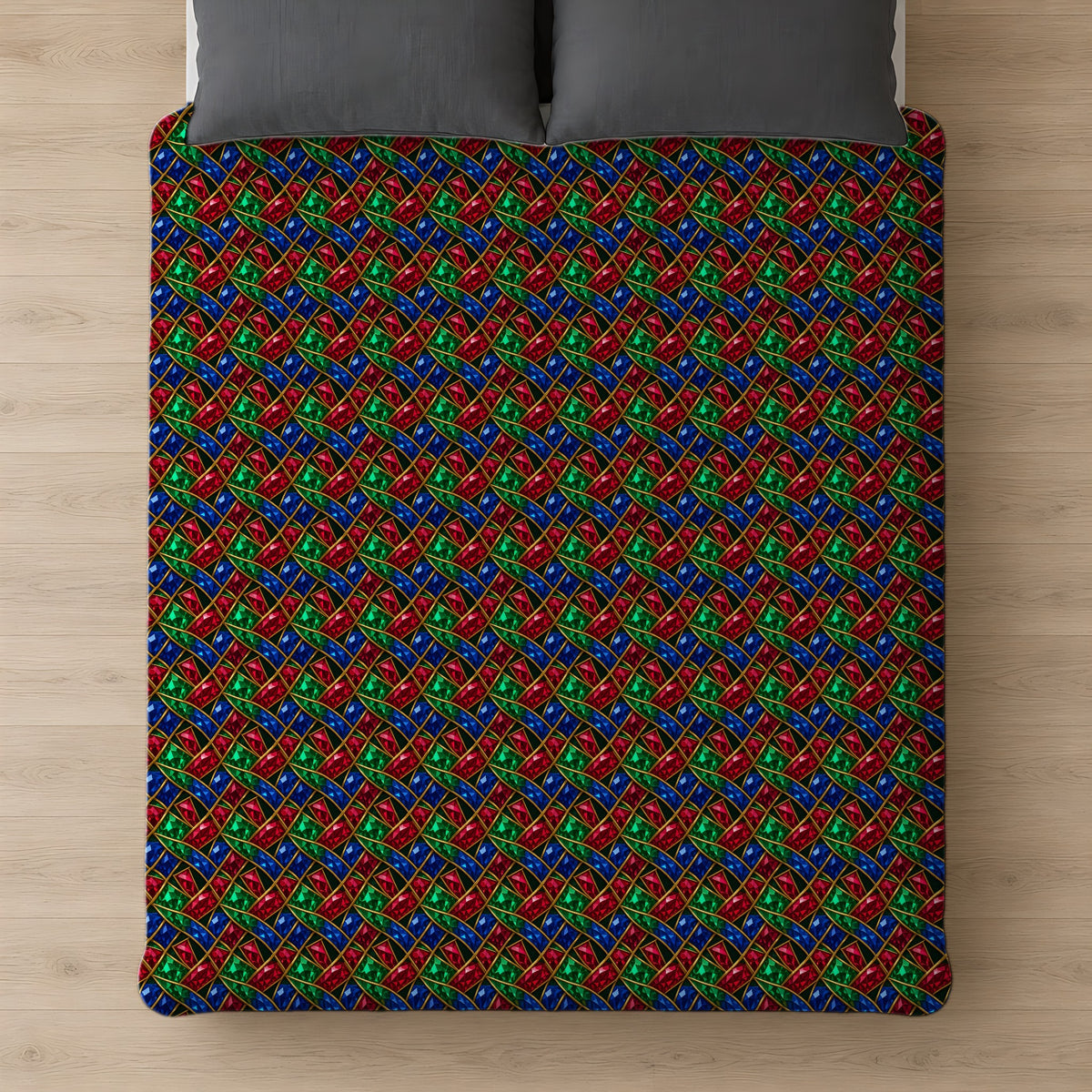 Jewel Prism Weave Cotton Duvet Cover on a bed, seen from above