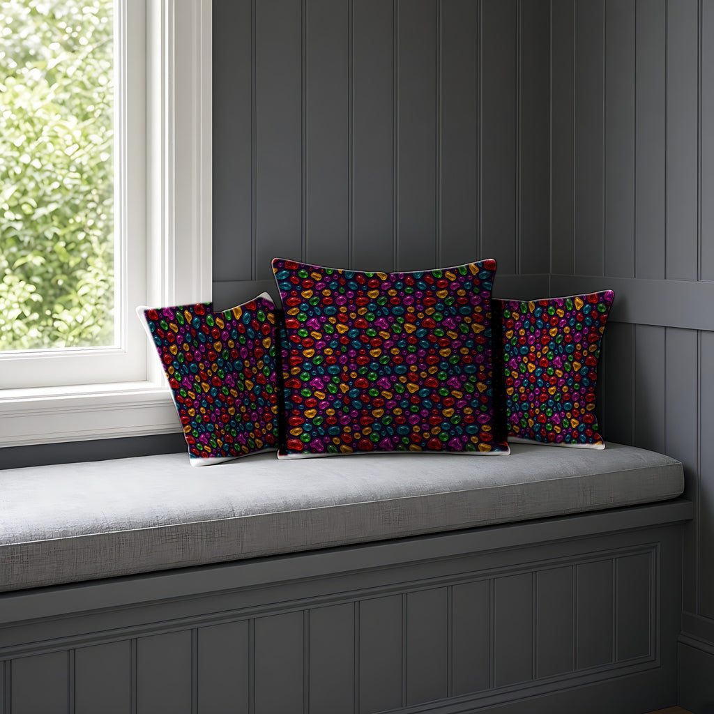 Jelly Glass Drops Faux Suede Cushion on a window seat