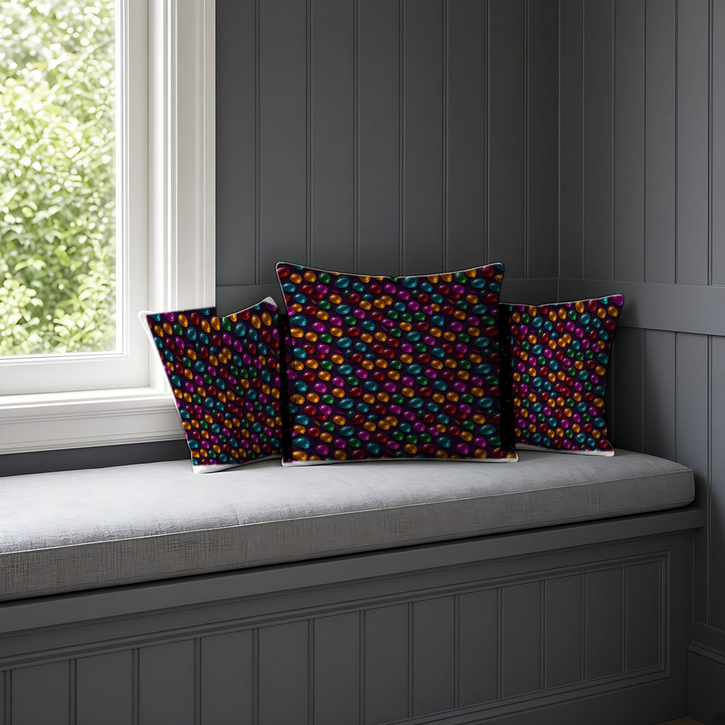 Glass Bead Rows Faux Suede Cushion on a window seat