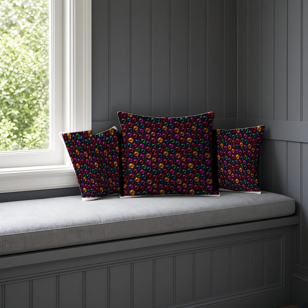 Mirror Glass Orbs Faux Suede Cushion on a window seat