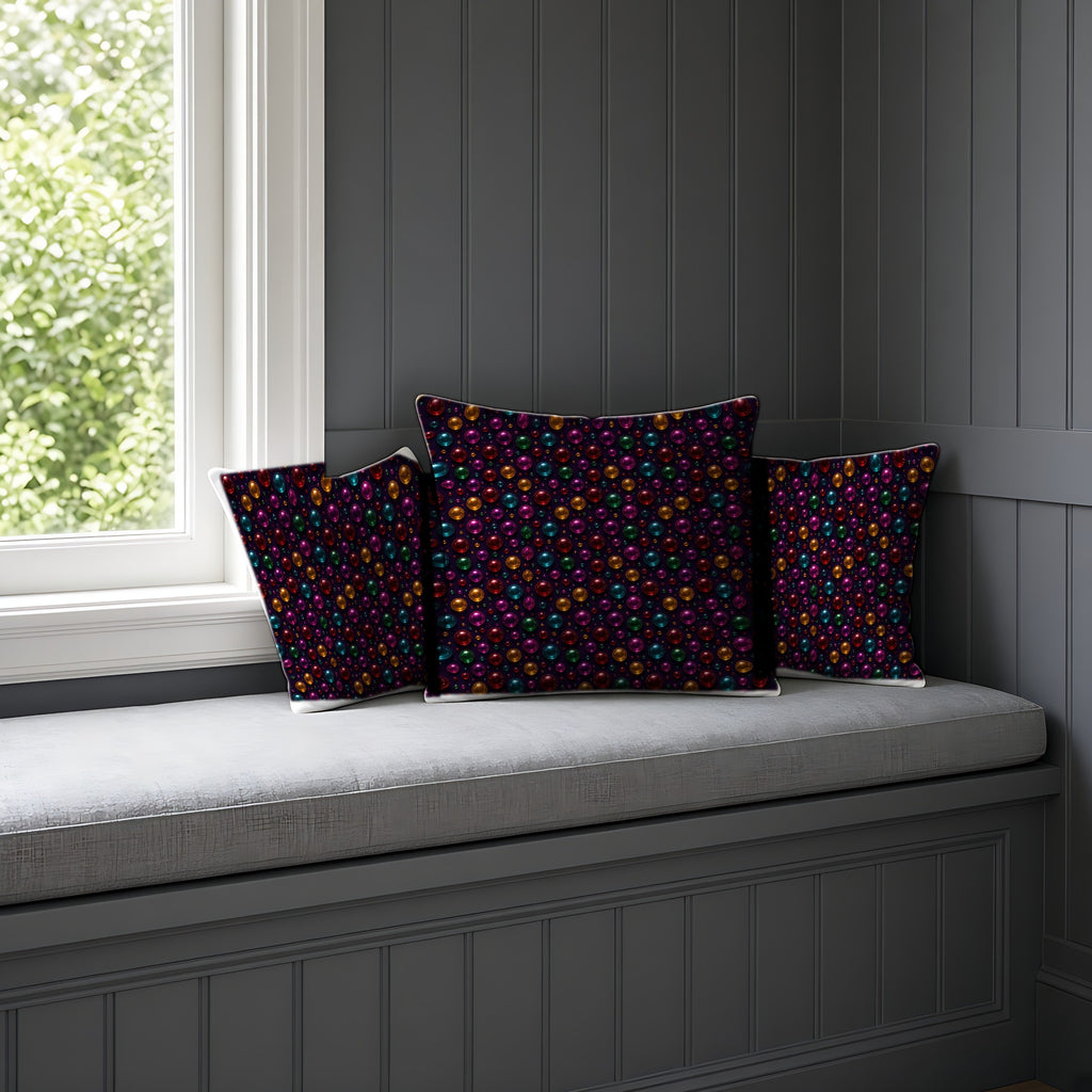 Gel Orb Confetti Faux Suede Cushion on a window seat