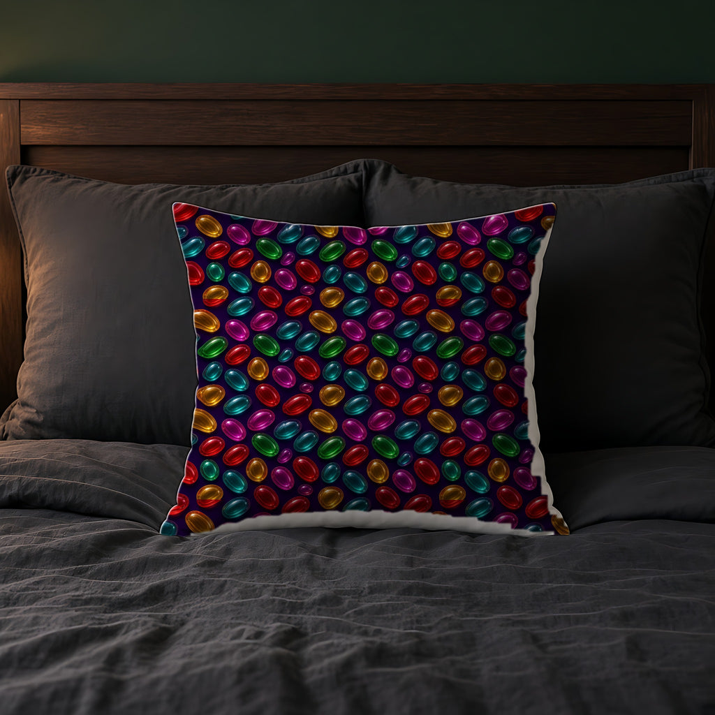 Glass Lozenge Toss Faux Suede Cushion on a bed with charcoal bedding